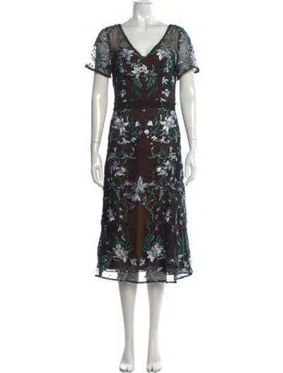 Pre-owned Marchesa Notte Lace Midi Length Dress In Black