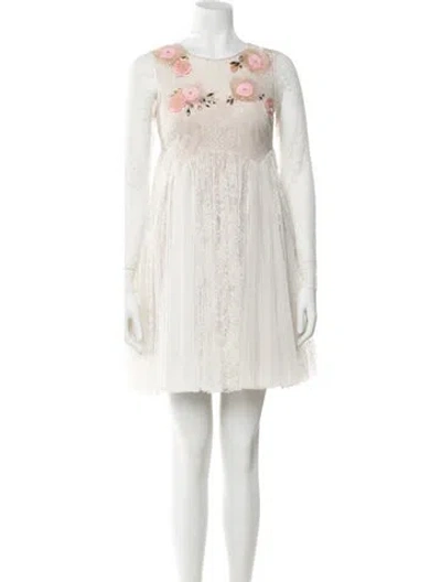 Pre-owned Marchesa Notte Lace Mini Dress In White