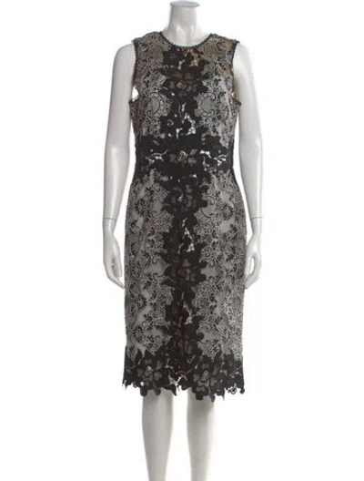 Pre-owned Marchesa Notte Lace Pattern Knee-length Dress In Black