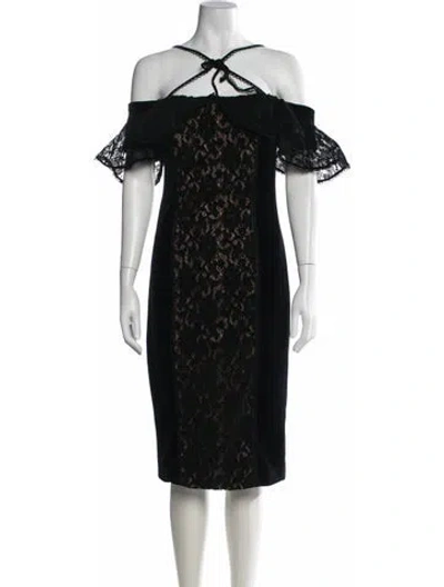 Pre-owned Marchesa Notte Lace Pattern Knee-length Dress In Black