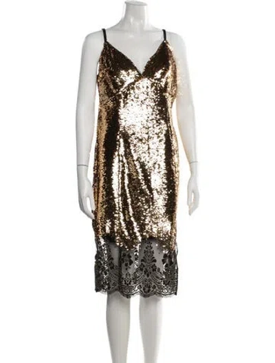 Pre-owned Marchesa Notte Lace Pattern Knee-length Dress In Black/gold