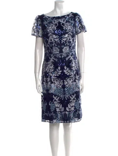 Pre-owned Marchesa Notte Lace Pattern Knee-length Dress In Blue
