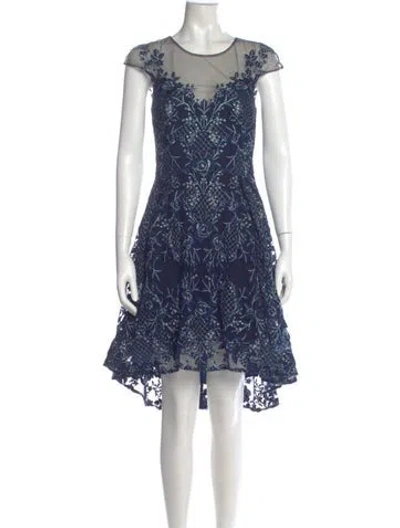 Pre-owned Marchesa Notte Lace Pattern Knee-length Dress In Blue