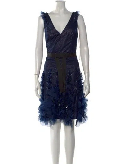 Pre-owned Marchesa Notte Lace Pattern Knee-length Dress In Blue