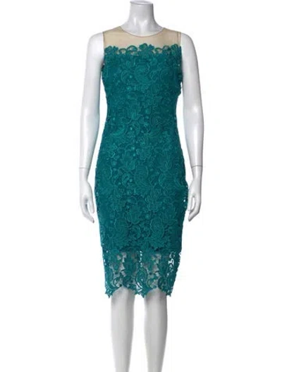 Pre-owned Marchesa Notte Lace Pattern Knee-length Dress In Blue/neutrals