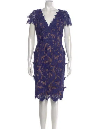 Pre-owned Marchesa Notte Lace Pattern Knee-length Dress In Purple