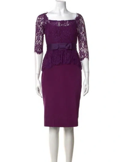Pre-owned Marchesa Notte Lace Pattern Knee-length Dress In Purple