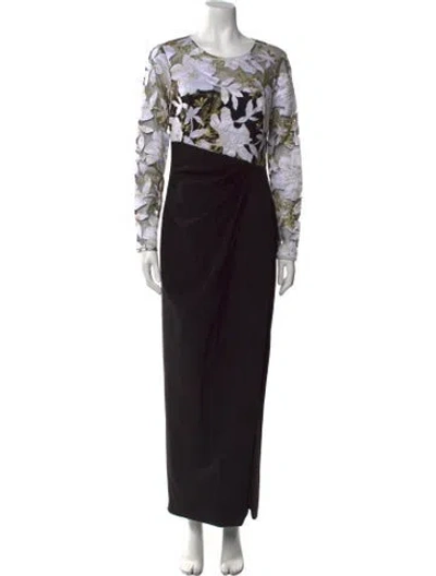 Pre-owned Marchesa Notte Lace Pattern Long Dress In Black
