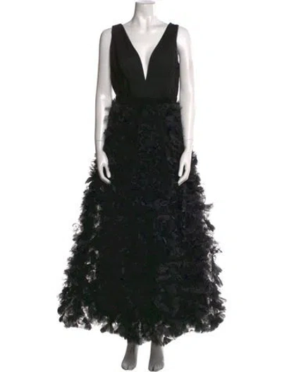 Pre-owned Marchesa Notte Lace Pattern Long Dress In Black