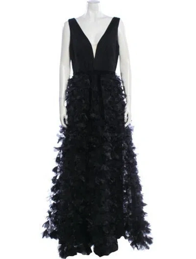 Pre-owned Marchesa Notte Lace Pattern Long Dress In Black