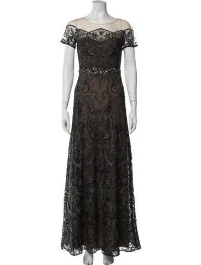 Pre-owned Marchesa Notte Lace Pattern Long Dress In Black