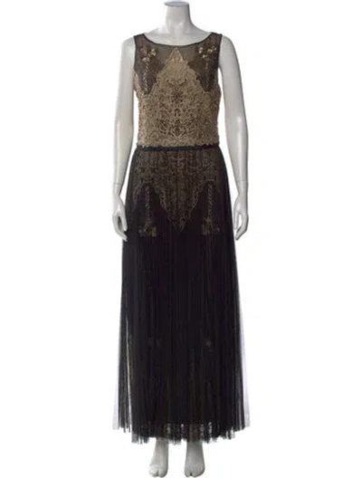Pre-owned Marchesa Notte Lace Pattern Long Dress In Black