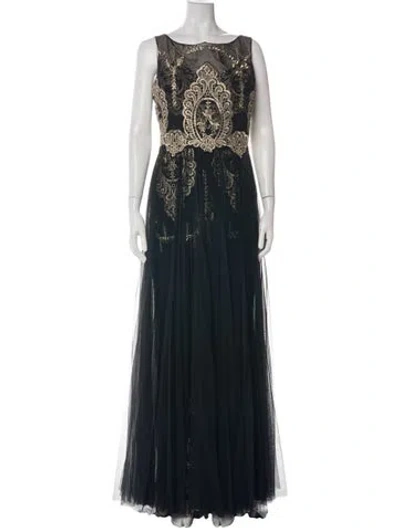 Pre-owned Marchesa Notte Lace Pattern Long Dress In Black