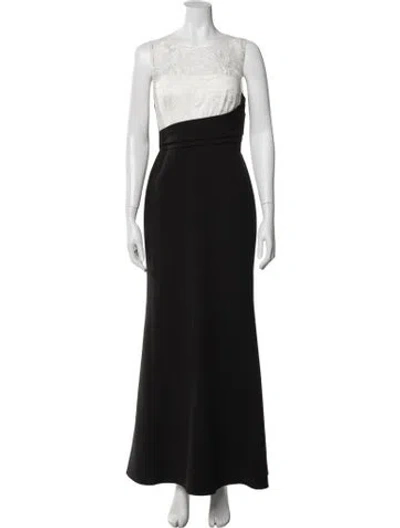 Pre-owned Marchesa Notte Lace Pattern Long Dress In Black