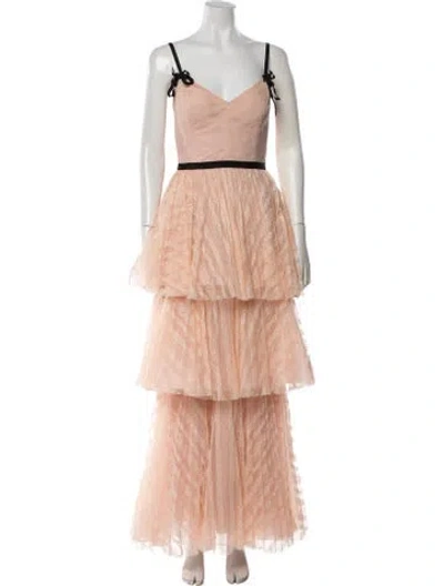 Pre-owned Marchesa Notte Lace Pattern Long Dress In Black