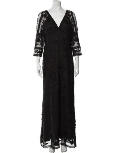 Pre-owned Marchesa Notte Lace Pattern Long Dress In Black