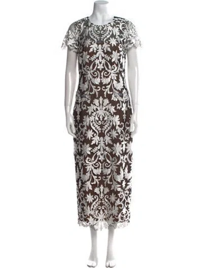 Pre-owned Marchesa Notte Lace Pattern Long Dress In Brown