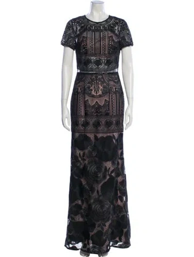 Pre-owned Marchesa Notte Lace Pattern Long Dress In Gray
