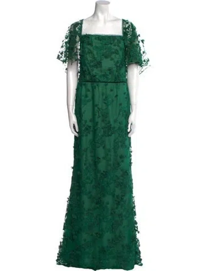 Pre-owned Marchesa Notte Lace Pattern Long Dress In Green