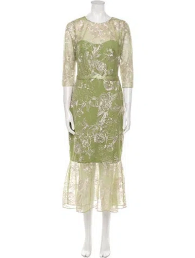 Pre-owned Marchesa Notte Lace Pattern Long Dress In Green
