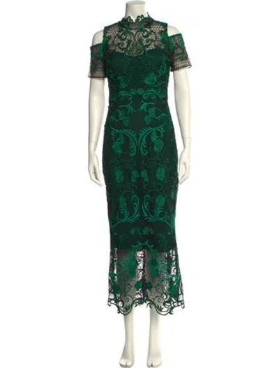 Pre-owned Marchesa Notte Lace Pattern Long Dress In Green