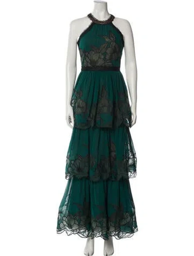 Pre-owned Marchesa Notte Lace Pattern Long Dress In Green