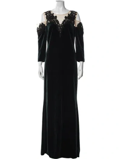 Pre-owned Marchesa Notte Lace Pattern Long Dress In Green