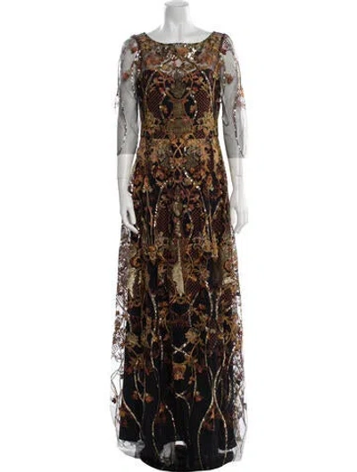 Pre-owned Marchesa Notte Lace Pattern Long Dress In Multi