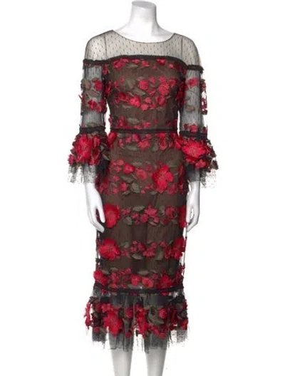 Pre-owned Marchesa Notte Lace Pattern Long Dress In Multi