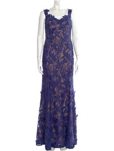 Pre-owned Marchesa Notte Lace Pattern Long Dress In Multi