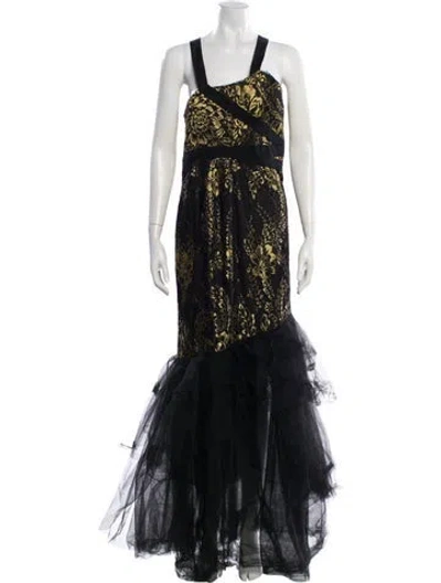 Pre-owned Marchesa Notte Lace Pattern Long Dress In Multi