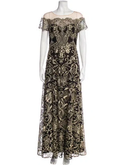 Pre-owned Marchesa Notte Lace Pattern Long Dress In Multi
