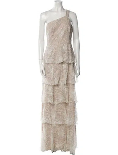Pre-owned Marchesa Notte Lace Pattern Long Dress In Neutral