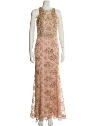 Pre-owned Marchesa Notte Lace Pattern Long Dress In Neutral