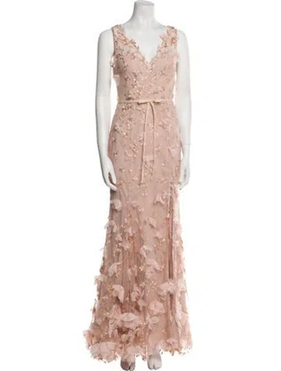 Pre-owned Marchesa Notte Lace Pattern Long Dress In Pink