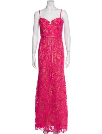 Pre-owned Marchesa Notte Lace Pattern Long Dress In Pink