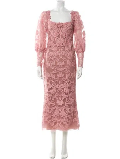 Pre-owned Marchesa Notte Lace Pattern Long Dress In Pink