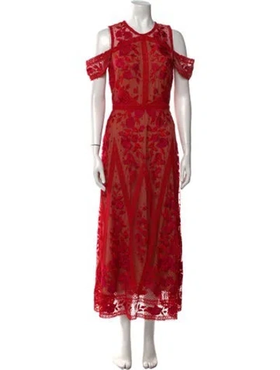 Pre-owned Marchesa Notte Lace Pattern Long Dress In Red