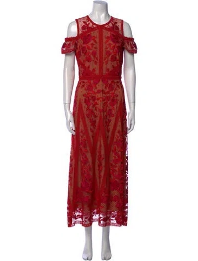 Pre-owned Marchesa Notte Lace Pattern Long Dress In Red
