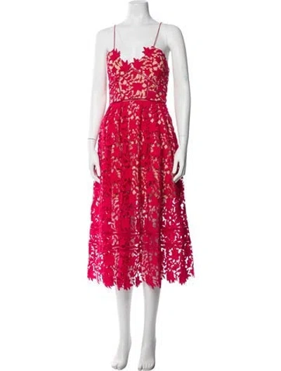 Pre-owned Marchesa Notte Lace Pattern Long Dress In Red