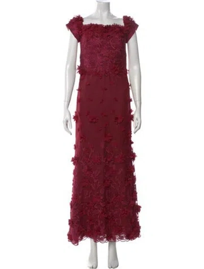 Pre-owned Marchesa Notte Lace Pattern Long Dress In Red
