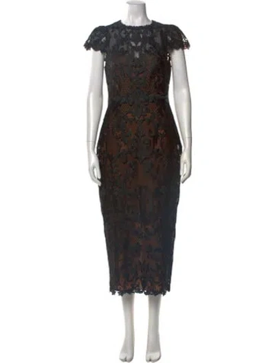 Pre-owned Marchesa Notte Lace Pattern Long Dress W/ Tags In Black