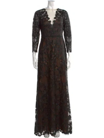Pre-owned Marchesa Notte Lace Pattern Long Dress W/ Tags In Black