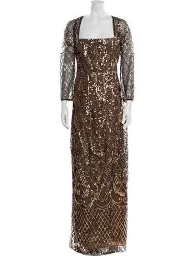 Pre-owned Marchesa Notte Lace Pattern Long Dress W/ Tags In Brown