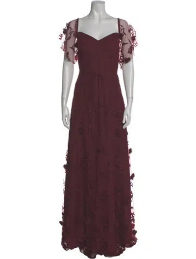 Pre-owned Marchesa Notte Lace Pattern Long Dress W/ Tags In Burgundy