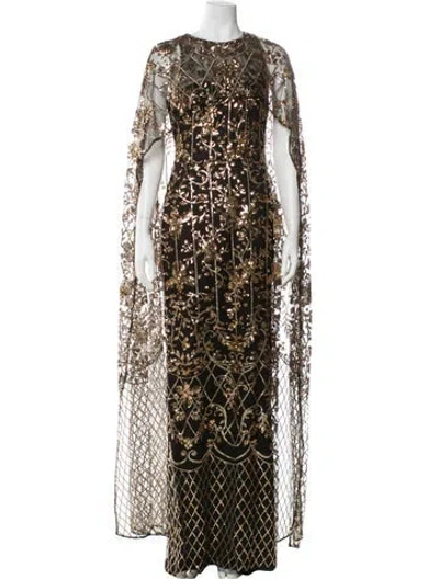 Pre-owned Marchesa Notte Lace Pattern Long Dress W/ Tags In Multi
