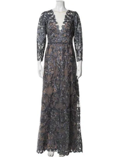 Pre-owned Marchesa Notte Lace Pattern Long Dress W/ Tags In Multicolor