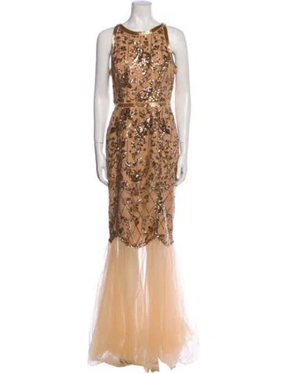 Pre-owned Marchesa Notte Lace Pattern Long Dress W/ Tags In Neutral
