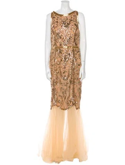 Pre-owned Marchesa Notte Lace Pattern Long Dress W/ Tags In Neutral