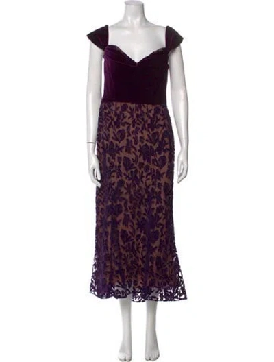 Pre-owned Marchesa Notte Lace Pattern Long Dress W/ Tags In Purple